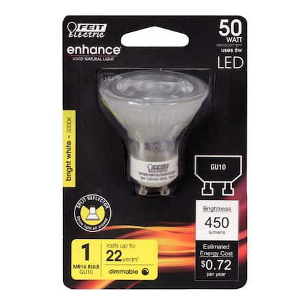 Feit Electric Feit Enhance MR16 GU10 LED Bulb Bright White 50 Watt Equivalence 1 pk MR16IFG105930CA